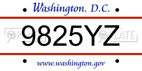 9825YZ District Of Columbia License Plate