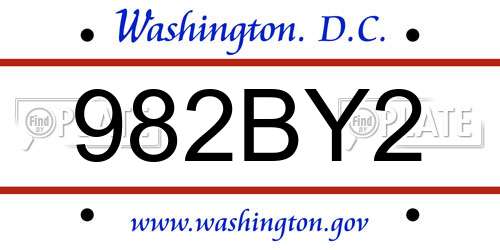 982BY2 District Of Columbia License Plate