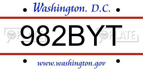 982BYT District Of Columbia License Plate