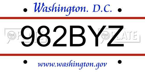 982BYZ District Of Columbia License Plate