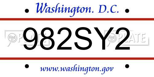 982SY2 District Of Columbia License Plate