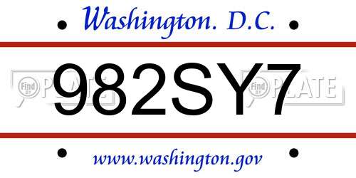 982SY7 District Of Columbia License Plate