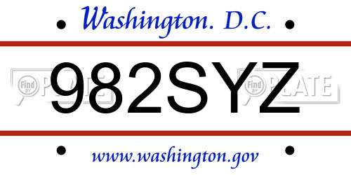 982SYZ District Of Columbia License Plate
