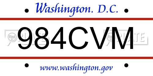 984CVM District Of Columbia License Plate