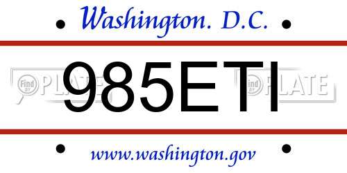 985ETI District Of Columbia License Plate