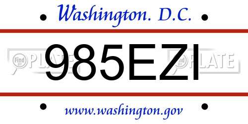 985EZI District Of Columbia License Plate