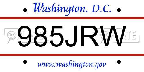 985JRW District Of Columbia License Plate