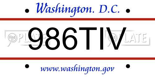 986TIV District Of Columbia License Plate