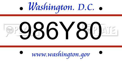 986Y80 District Of Columbia License Plate