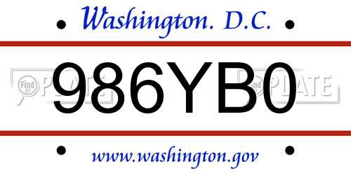 986YB0 District Of Columbia License Plate