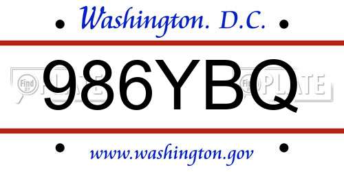 986YBQ District Of Columbia License Plate