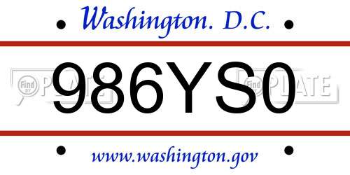 986YS0 District Of Columbia License Plate
