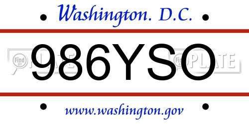 986YSO District Of Columbia License Plate