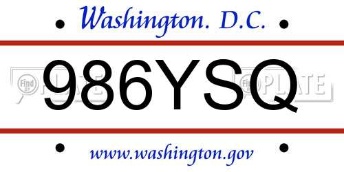 986YSQ District Of Columbia License Plate