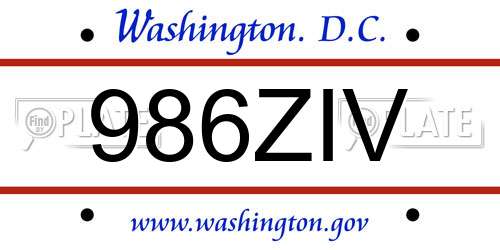 986ZIV District Of Columbia License Plate