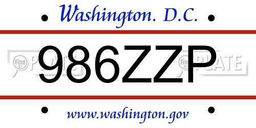 986ZZP District Of Columbia License Plate