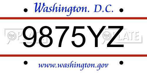 9875YZ District Of Columbia License Plate