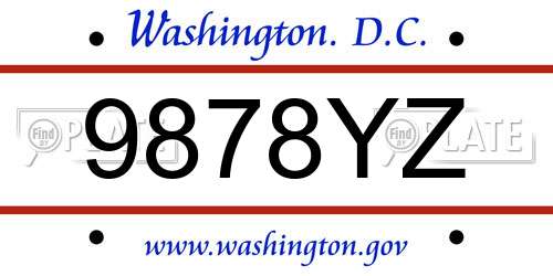 9878YZ District Of Columbia License Plate