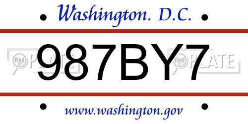 987BY7 District Of Columbia License Plate