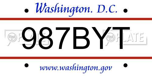 987BYT District Of Columbia License Plate