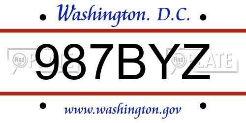 987BYZ District Of Columbia License Plate