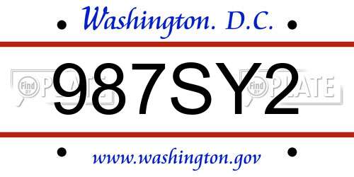 987SY2 District Of Columbia License Plate