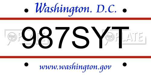 987SYT District Of Columbia License Plate
