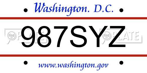 987SYZ District Of Columbia License Plate