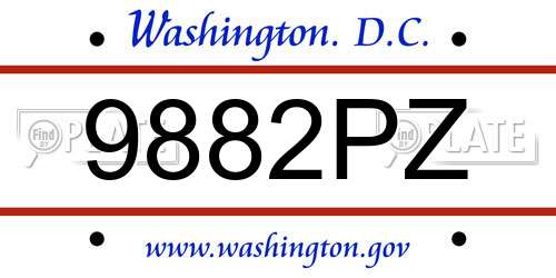 9882PZ District Of Columbia License Plate