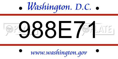988E71 District Of Columbia License Plate