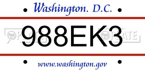 988EK3 District Of Columbia License Plate