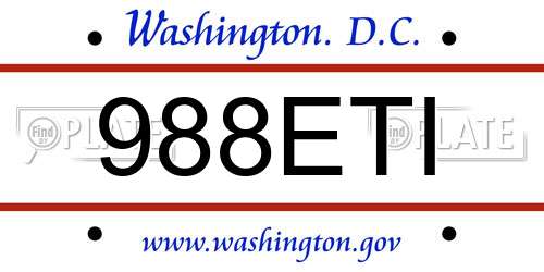 988ETI District Of Columbia License Plate
