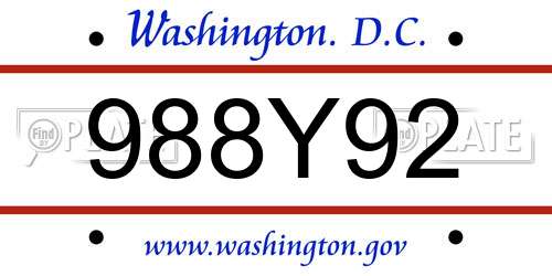 988Y92 District Of Columbia License Plate