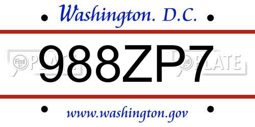 988ZP7 District Of Columbia License Plate