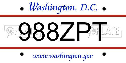 988ZPT District Of Columbia License Plate