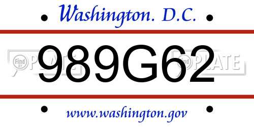 989G62 District Of Columbia License Plate