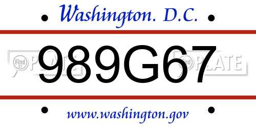 989G67 District Of Columbia License Plate