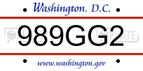 989GG2 District Of Columbia License Plate