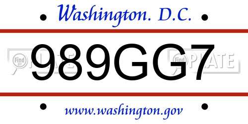 989GG7 District Of Columbia License Plate