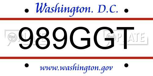 989GGT District Of Columbia License Plate