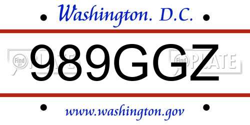 989GGZ District Of Columbia License Plate
