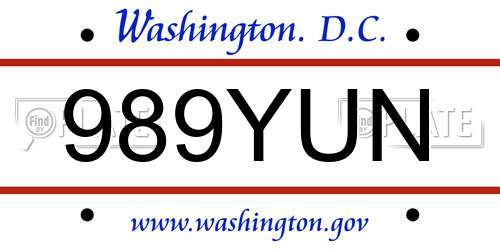 989YUN District Of Columbia License Plate