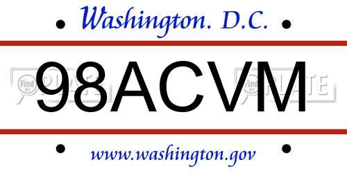 98ACVM District Of Columbia License Plate