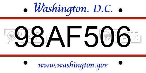 98AF506 District Of Columbia License Plate