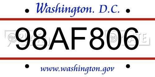 98AF806 District Of Columbia License Plate