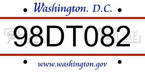 98DT082 District Of Columbia License Plate