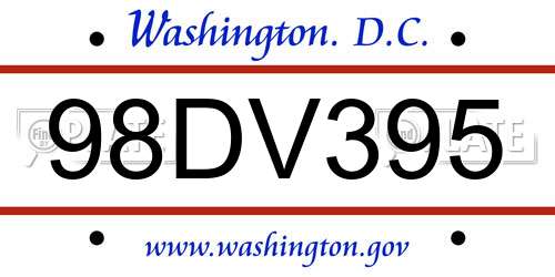98DV395 District Of Columbia License Plate