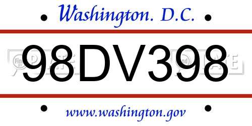 98DV398 District Of Columbia License Plate