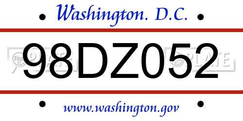 98DZ052 District Of Columbia License Plate