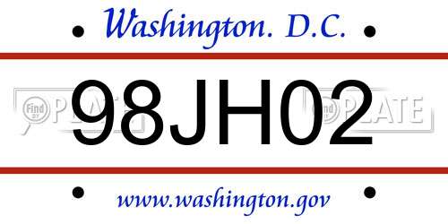 98JH02 District Of Columbia License Plate